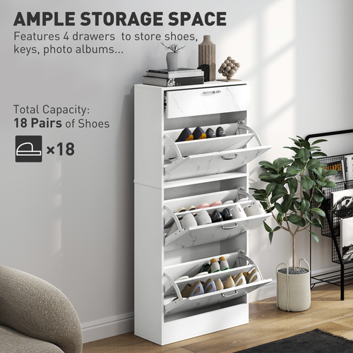HOMCOM Black Shoe Cabinet with 4 Drawers, Stores 18 Pairs