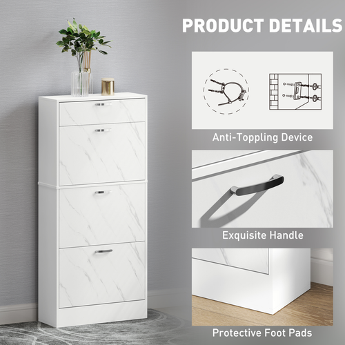 HOMCOM Black Shoe Cabinet with 4 Drawers, Stores 18 Pairs