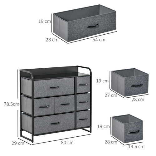 HOMCOM 3-Tier Fabric Bedroom Dresser with 7 Foldable Drawers, Grey