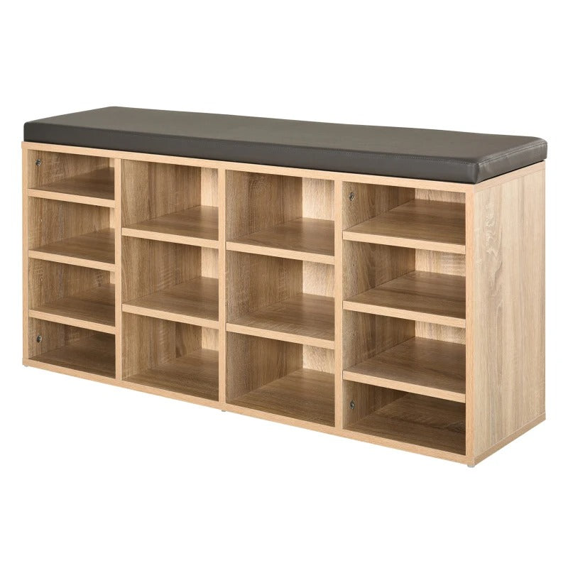 14-Compartment Shoe Storage Rack with Cushion Seat, Adjustable Shelves, and Solid Frame