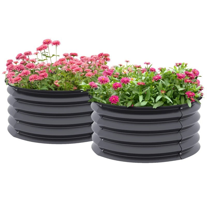 Outsunny Set of 2 Raised Garden Bed, Metal Planter Box with Safety Edging, Easy-to-assemble Stock Tank