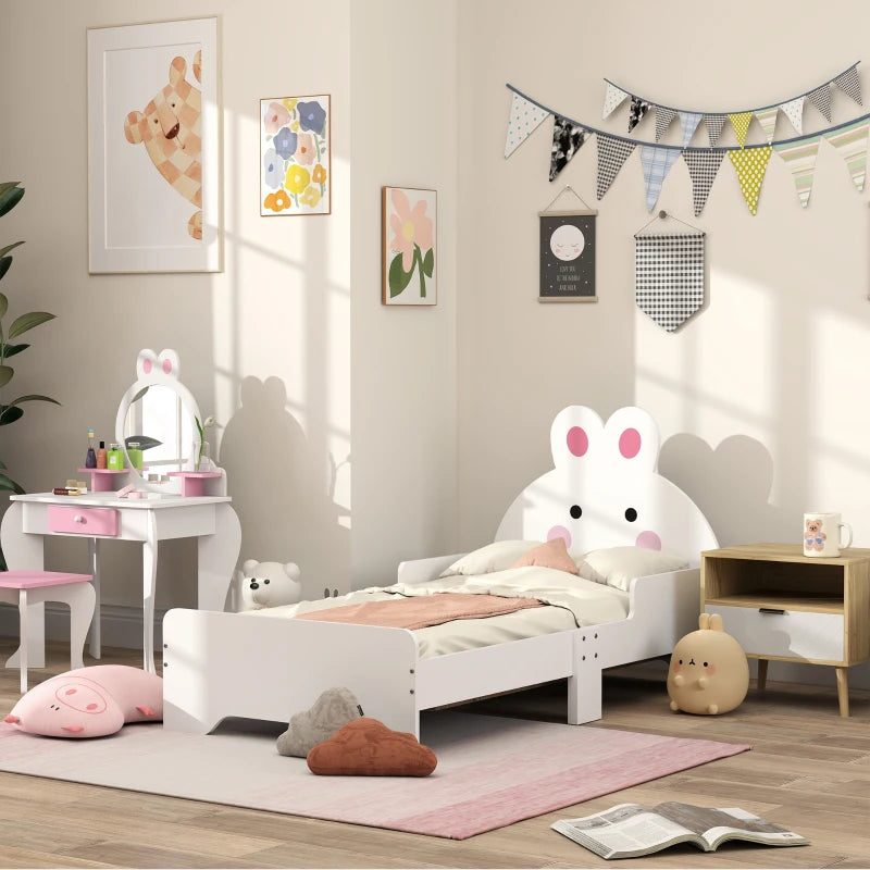Rabbit-Designed Toddler Bed – White