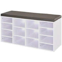 14-Compartment Shoe Storage Rack with Cushion Seat, Adjustable Shelves, and Solid Frame