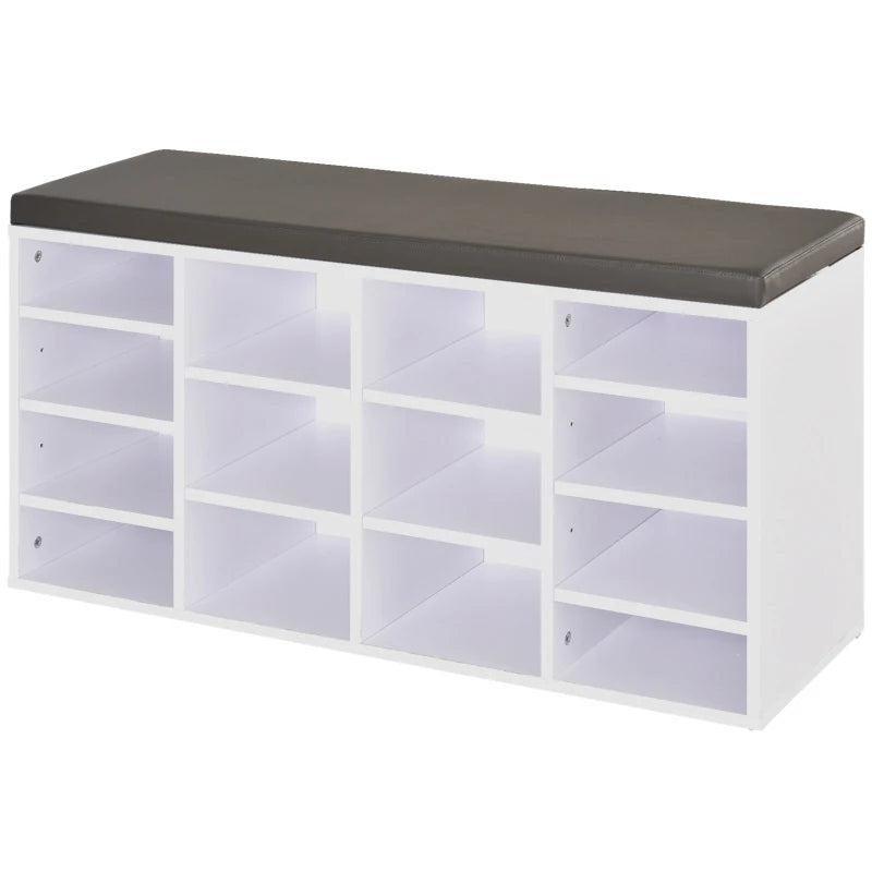 14-Compartment Shoe Storage Rack with Cushion Seat, Adjustable Shelves, and Solid Frame
