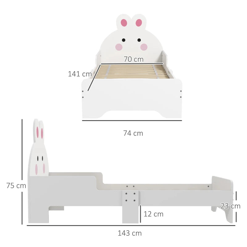 Rabbit-Designed Toddler Bed – White
