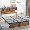 Industrial Single Bed Frame with Storage Headboard – Rustic Brown & Black