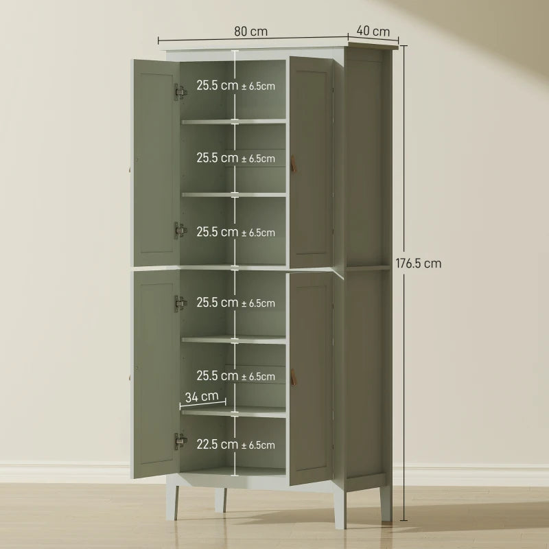 Tall Pantry Cupboard with Motion Sensor LED Light – Freestanding Kitchen Storage Cabinet