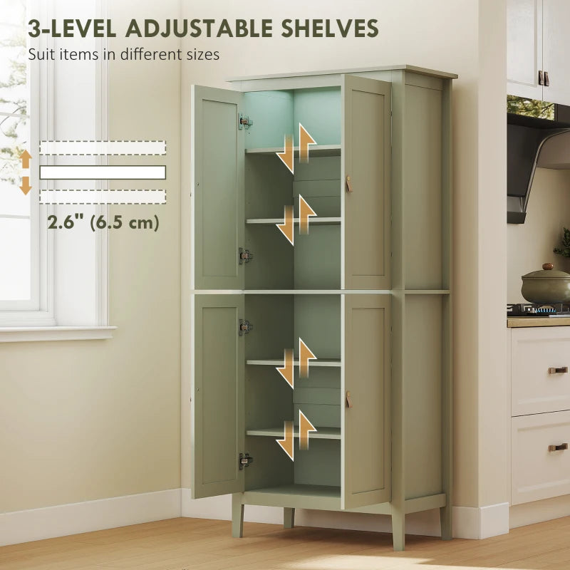 Tall Pantry Cupboard with Motion Sensor LED Light – Freestanding Kitchen Storage Cabinet