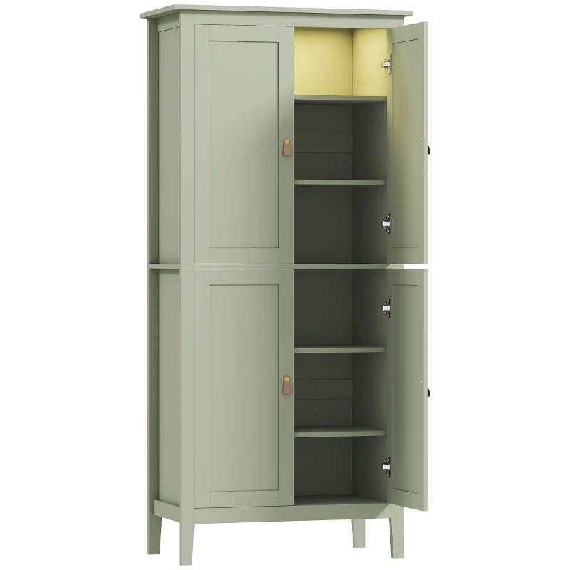Tall Pantry Cupboard with Motion Sensor LED Light – Freestanding Kitchen Storage Cabinet