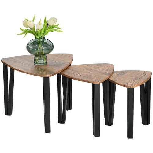 3 PCs Stackable Coffee Table Set Accent Furniture MDF Steel Frame Walnut