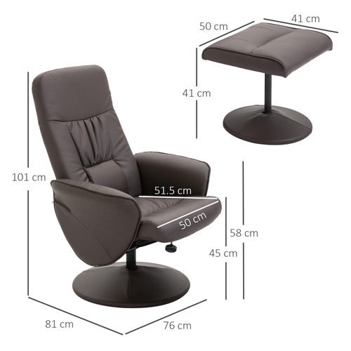 The Furniture Hubs 2pc Brown PU Leather Recliner & Ottoman