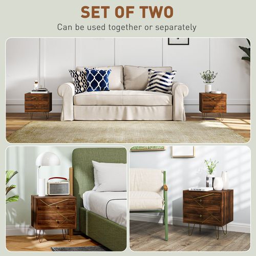 The Furniture Hubs Modern Side Table Set with 2 Drawers, Brown