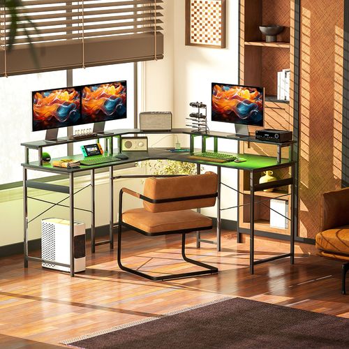 The Furniture Hubs L‑Shaped Corner Computer Desk onitorStand