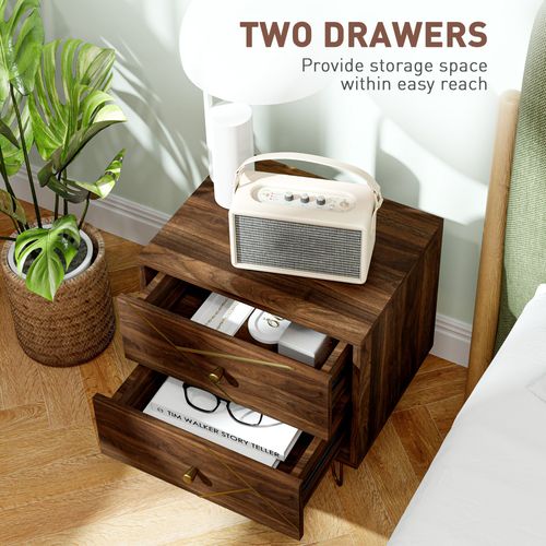 The Furniture Hubs Modern Side Table Set with 2 Drawers, Brown