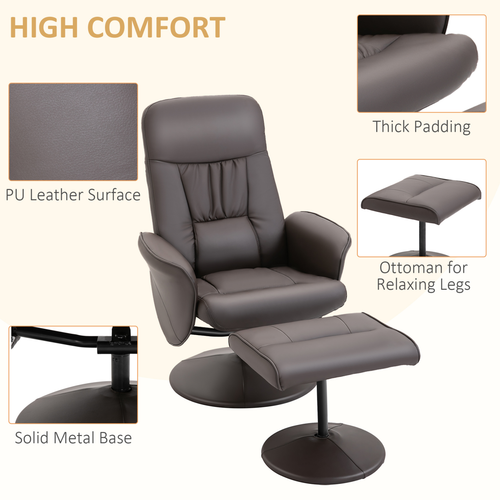 The Furniture Hubs 2pc Brown PU Leather Recliner & Ottoman