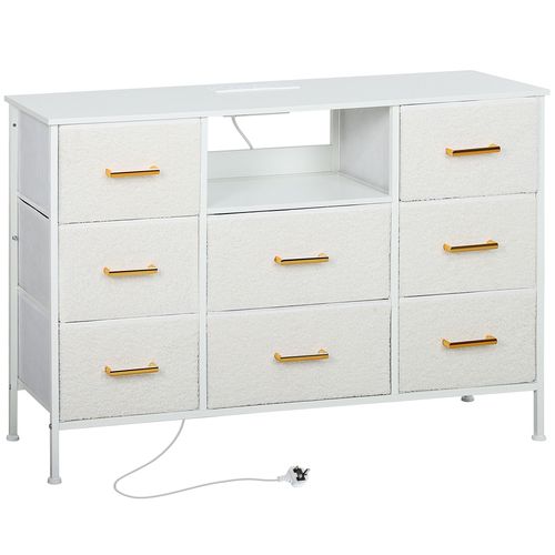 The Furniture Boucle Chest of Drawers, 2 USB & 2 AC Ports, 8 Drawers Dresser