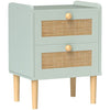 Boho Rattan Bedroom Chest of Drawers, 2 Drawer Dressers, Olive Green