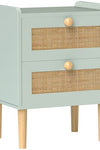 Boho Rattan Bedroom Chest of Drawers, 2 Drawer Dressers, Olive Green