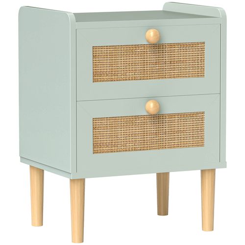 Boho Rattan Bedroom Chest of Drawers, 2 Drawer Dressers, Olive Green