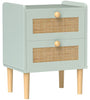 Boho Rattan Bedroom Chest of Drawers, 2 Drawer Dressers, Olive Green