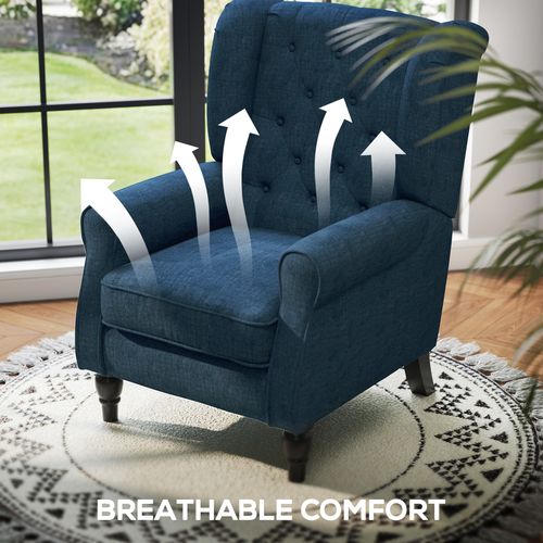 HOMCOM Accent Armchair Home Furniture Retro Tufted Club Wood Fabric Blue