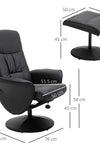 2 Pcs Reclining Armchair Ottoman 360 Swivel Home Furniture PU Leather Black