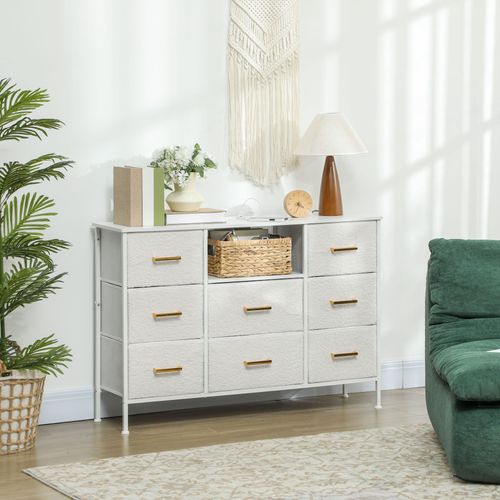 The Furniture Boucle Chest of Drawers, 2 USB & 2 AC Ports, 8 Drawers Dresser