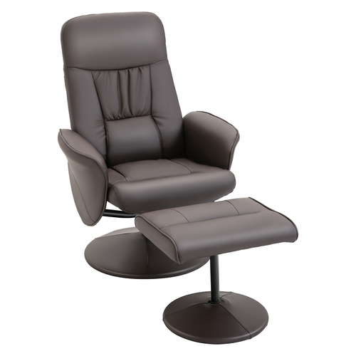 The Furniture Hubs 2pc Brown PU Leather Recliner & Ottoman