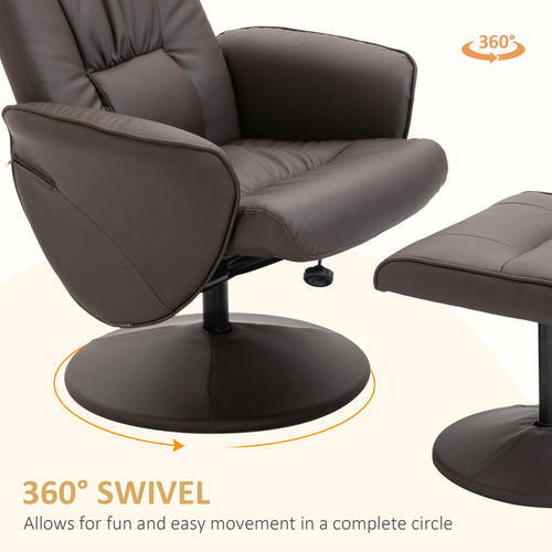 The Furniture Hubs 2pc Brown PU Leather Recliner & Ottoman