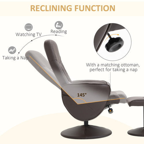 The Furniture Hubs 2pc Brown PU Leather Recliner & Ottoman