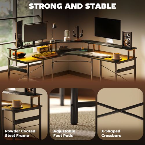 The Furniture Hubs L‑Shaped Corner Computer Desk onitorStand