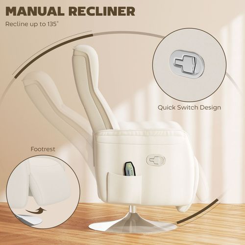 Massage Reclining Chair with Adjustable Backrest, Cream White