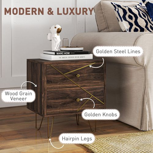 The Furniture Hubs Modern Side Table Set with 2 Drawers, Brown