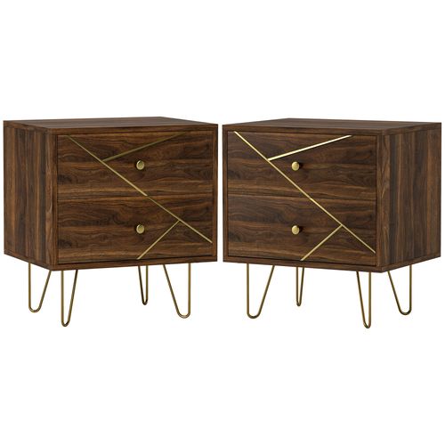 The Furniture Hubs Modern Side Table Set with 2 Drawers, Brown