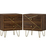 The Furniture Hubs Modern Side Table Set with 2 Drawers, Brown