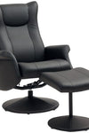 Comfort Plus Reclining Armchair & Stool Set - 360° Swivel, Black PU Leather