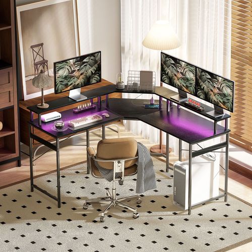 The Furniture Hubs L‑Shaped Corner Computer Desk onitorStand