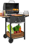 Outsunny Charcoal BBQ Grill with Warming Rack 3 Shelves Temperature Gauge