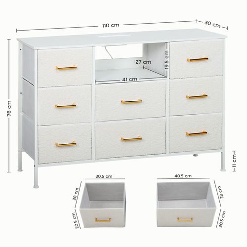 The Furniture Boucle Chest of Drawers, 2 USB & 2 AC Ports, 8 Drawers Dresser
