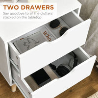 Elegant White Nightstand with Two Drawers and Natural Wood Legs