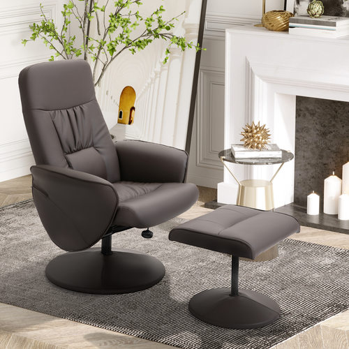 The Furniture Hubs 2pc Brown PU Leather Recliner & Ottoman