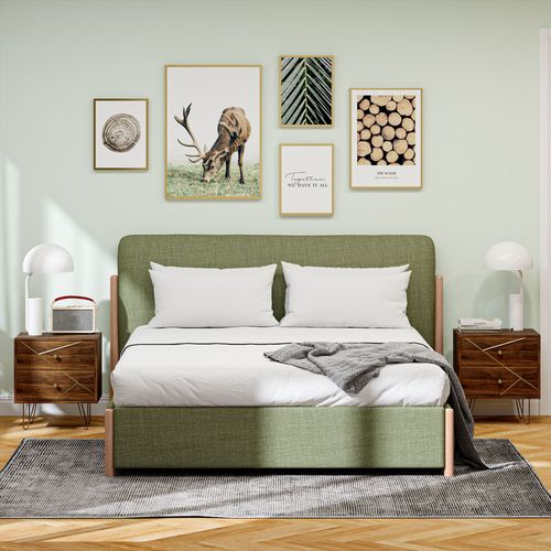 The Furniture Hubs Modern Side Table Set with 2 Drawers, Brown