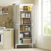 Tall Pantry Cupboard with Motion Sensor LED Light – Freestanding Kitchen Storage Cabinet