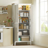 Tall Pantry Cupboard with Motion Sensor LED Light – Freestanding Kitchen Storage Cabinet