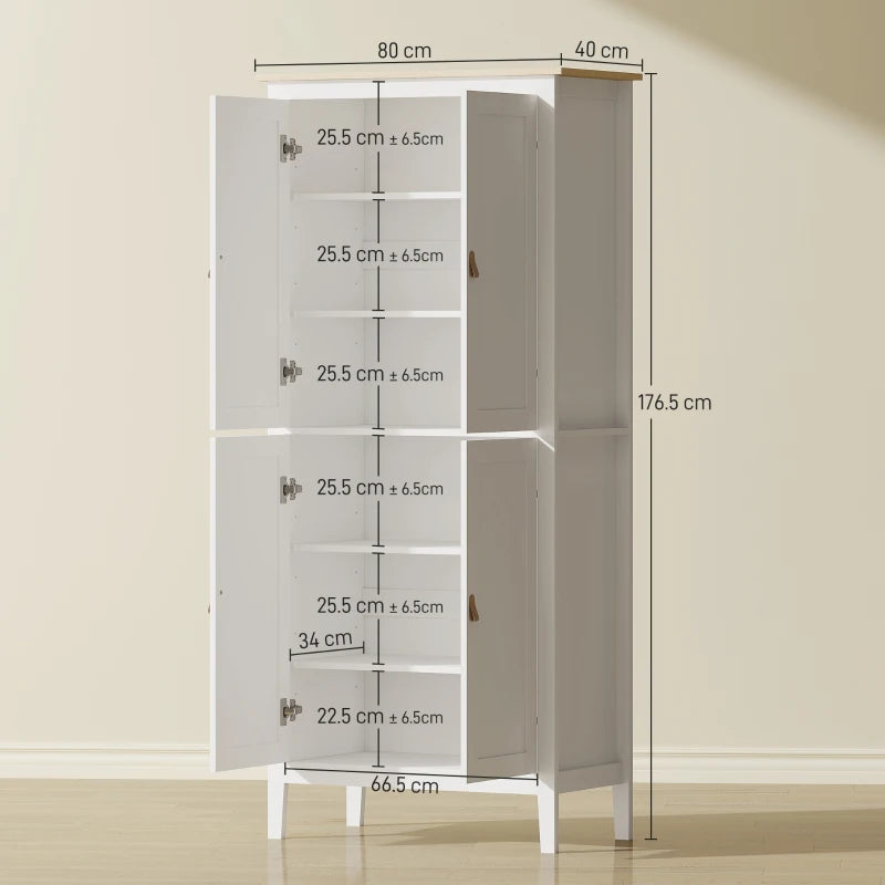 Tall Pantry Cupboard with Motion Sensor LED Light – Freestanding Kitchen Storage Cabinet