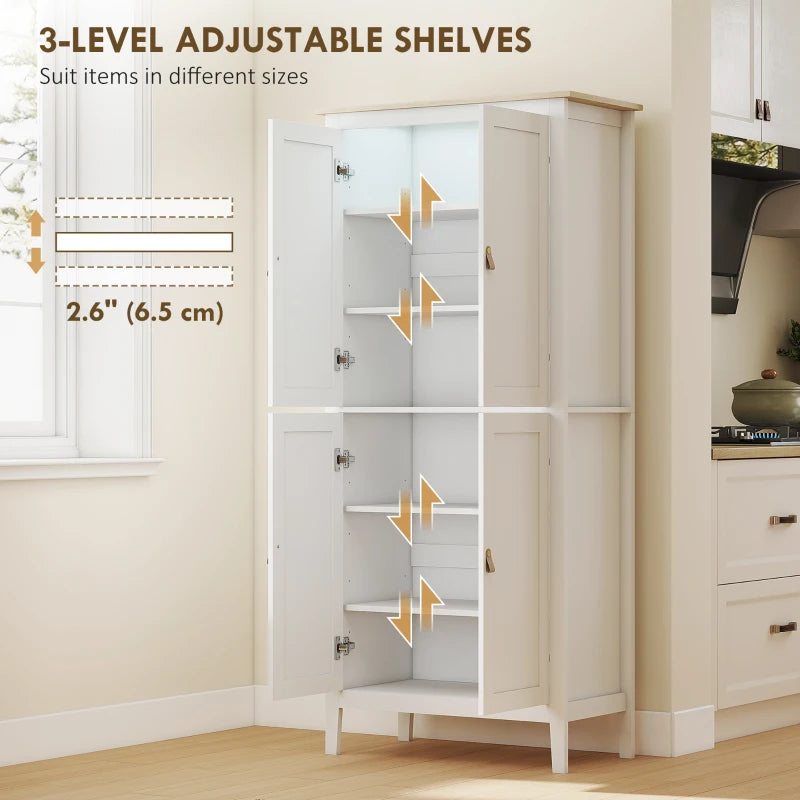 Tall Pantry Cupboard with Motion Sensor LED Light – Freestanding Kitchen Storage Cabinet