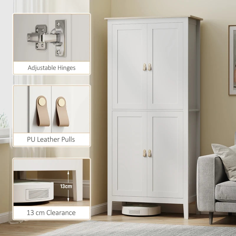 Tall Pantry Cupboard with Motion Sensor LED Light – Freestanding Kitchen Storage Cabinet