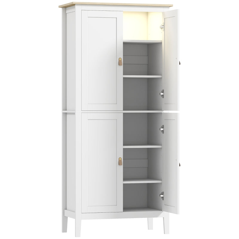 Tall Pantry Cupboard with Motion Sensor LED Light – Freestanding Kitchen Storage Cabinet