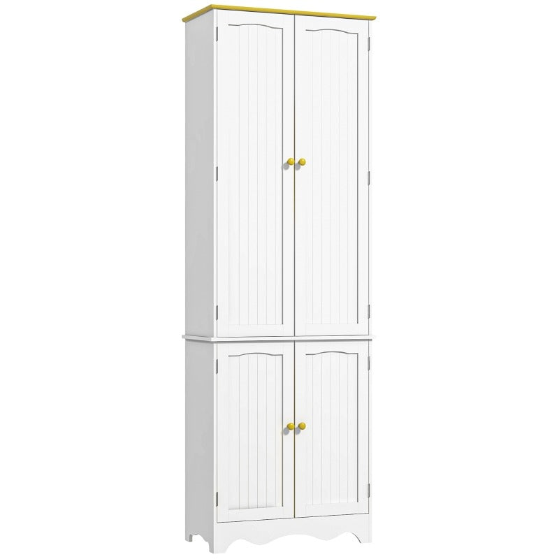 Freestanding 4-Door Kitchen Cupboard, Storage Cabinet Organizer with 4 Shelves, White
