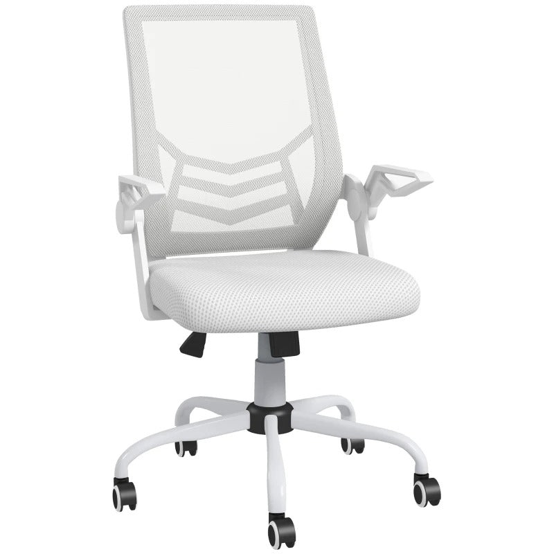 Mesh Office Chair, Desk Chair with Lumbar Support, Flip-up Armrest, Swivel Wheels, Adjustable Height, Grey